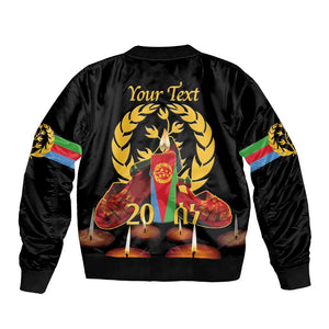 Custom Eritrea Martyrs' Day Bomber Jacket 20 June Shida Shoes With Candles - Black