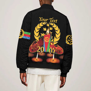 Custom Eritrea Martyrs' Day Bomber Jacket 20 June Shida Shoes With Candles - Black