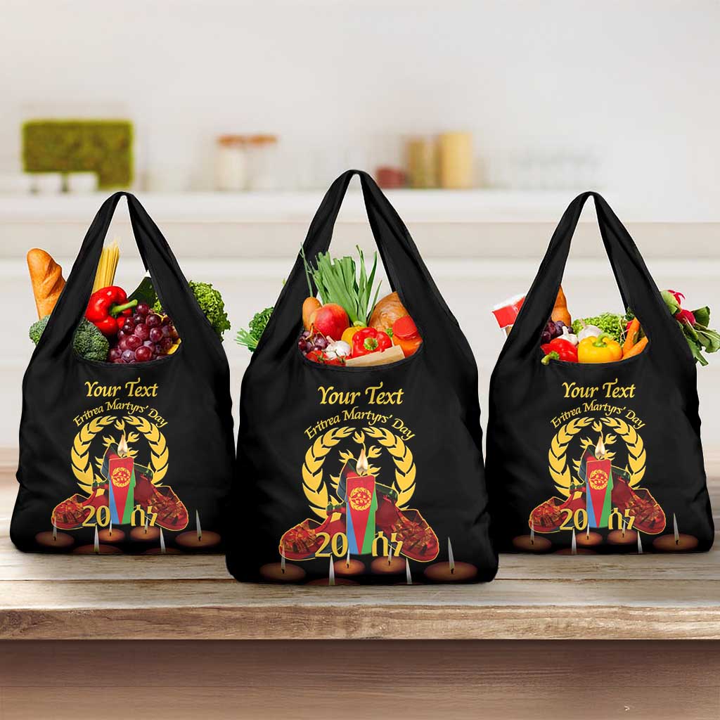 Custom Eritrea Martyrs' Day Grocery Bag 20 June Shida Shoes With Candles - Black