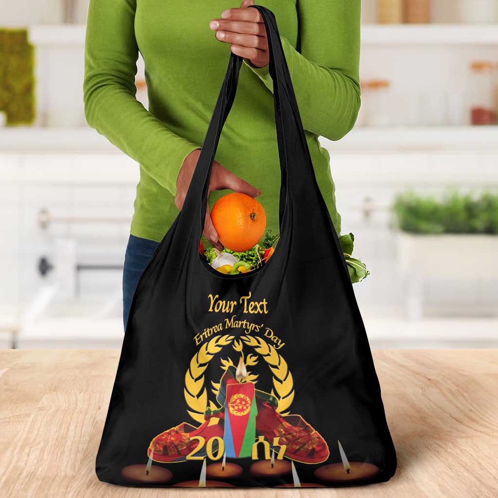 Custom Eritrea Martyrs' Day Grocery Bag 20 June Shida Shoes With Candles - Black