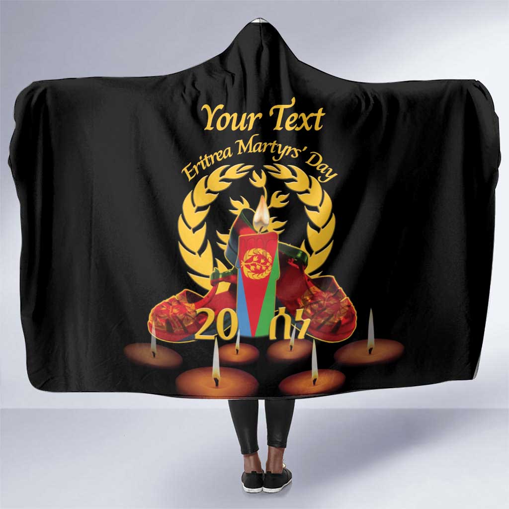 Custom Eritrea Martyrs' Day Hooded Blanket 20 June Shida Shoes With Candles - Black