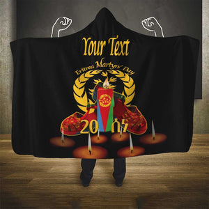 Custom Eritrea Martyrs' Day Hooded Blanket 20 June Shida Shoes With Candles - Black