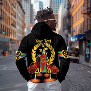 Custom Eritrea Martyrs' Day Hoodie 20 June Shida Shoes With Candles - Black