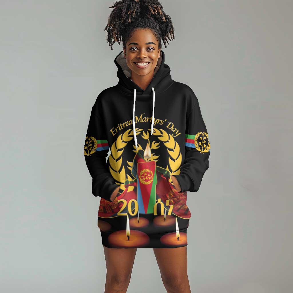 Custom Eritrea Martyrs' Day Hoodie Dress 20 June Shida Shoes With Candles - Black