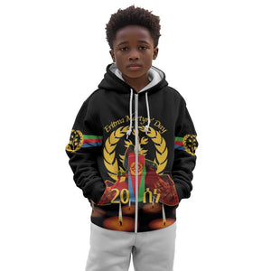 Custom Eritrea Martyrs' Day Kid Hoodie 20 June Shida Shoes With Candles - Black