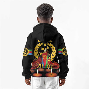 Custom Eritrea Martyrs' Day Kid Hoodie 20 June Shida Shoes With Candles - Black