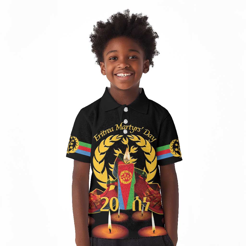 Custom Eritrea Martyrs' Day Kid Polo Shirt 20 June Shida Shoes With Candles - Black