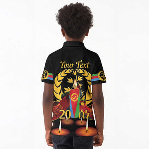 Custom Eritrea Martyrs' Day Kid Polo Shirt 20 June Shida Shoes With Candles - Black