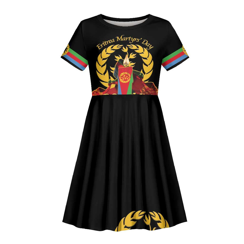 Custom Eritrea Martyrs' Day Kid Short Sleeve Dress 20 June Shida Shoes With Candles - Black