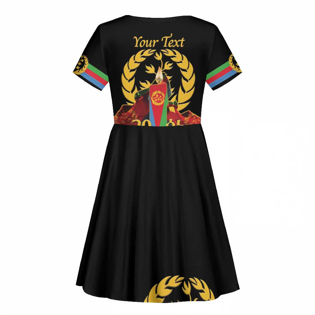 Custom Eritrea Martyrs' Day Kid Short Sleeve Dress 20 June Shida Shoes With Candles - Black