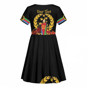 Custom Eritrea Martyrs' Day Kid Short Sleeve Dress 20 June Shida Shoes With Candles - Black