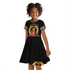 Custom Eritrea Martyrs' Day Kid Short Sleeve Dress 20 June Shida Shoes With Candles - Black