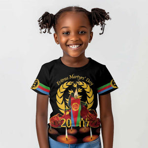 Custom Eritrea Martyrs' Day Kid T shirt 20 June Shida Shoes With Candles - Black