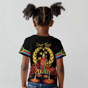 Custom Eritrea Martyrs' Day Kid T shirt 20 June Shida Shoes With Candles - Black