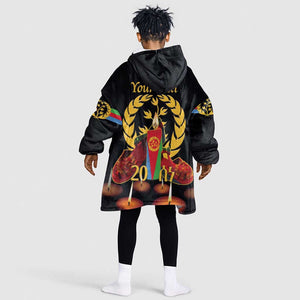 Custom Eritrea Martyrs' Day KId Wearable Blanket Hoodie 20 June Shida Shoes With Candles - Black