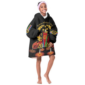 Custom Eritrea Martyrs' Day KId Wearable Blanket Hoodie 20 June Shida Shoes With Candles - Black