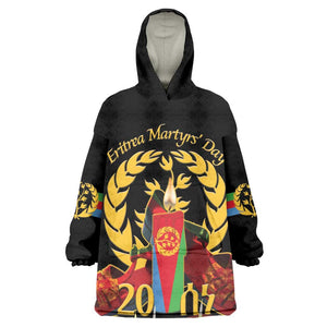 Custom Eritrea Martyrs' Day KId Wearable Blanket Hoodie 20 June Shida Shoes With Candles - Black