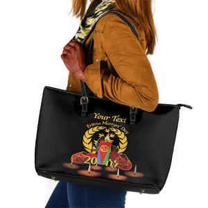 Custom Eritrea Martyrs' Day Leather Tote Bag 20 June Shida Shoes With Candles - Black