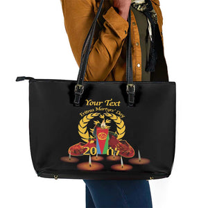 Custom Eritrea Martyrs' Day Leather Tote Bag 20 June Shida Shoes With Candles - Black