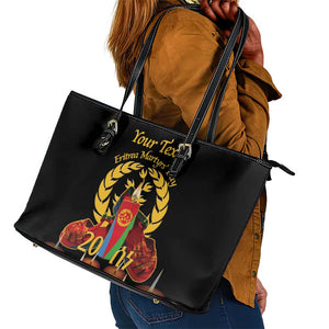 Custom Eritrea Martyrs' Day Leather Tote Bag 20 June Shida Shoes With Candles - Black