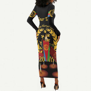 Custom Eritrea Martyrs' Day Long Sleeve Bodycon Dress 20 June Shida Shoes With Candles - Black