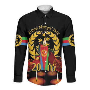 Custom Eritrea Martyrs' Day Long Sleeve Button Shirt 20 June Shida Shoes With Candles - Black