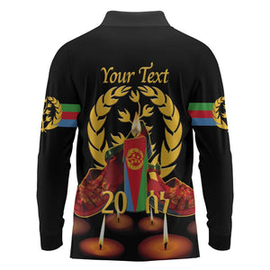 Custom Eritrea Martyrs' Day Long Sleeve Polo Shirt 20 June Shida Shoes With Candles - Black