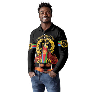 Custom Eritrea Martyrs' Day Long Sleeve Polo Shirt 20 June Shida Shoes With Candles - Black