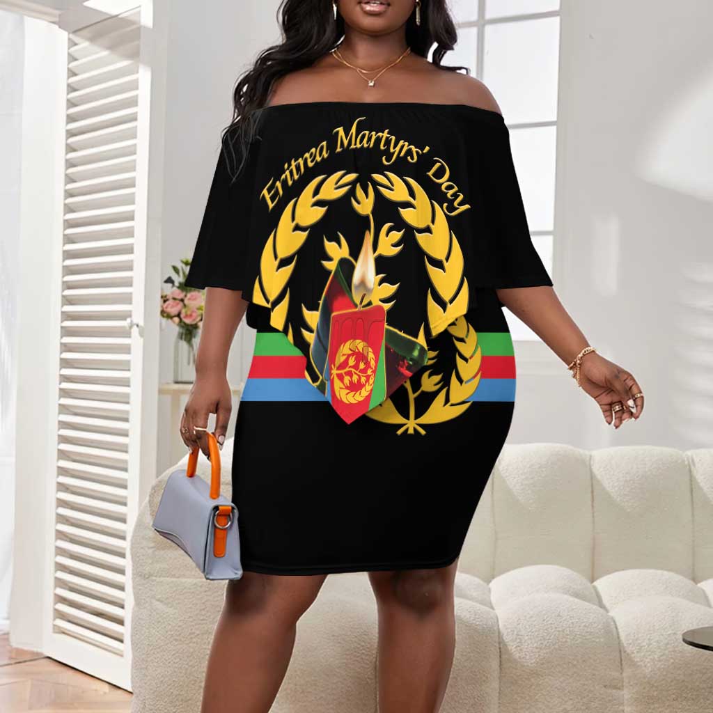 Custom Eritrea Martyrs' Day Off Shoulder Short Dress 20 June Shida Shoes With Candles - Black LT14