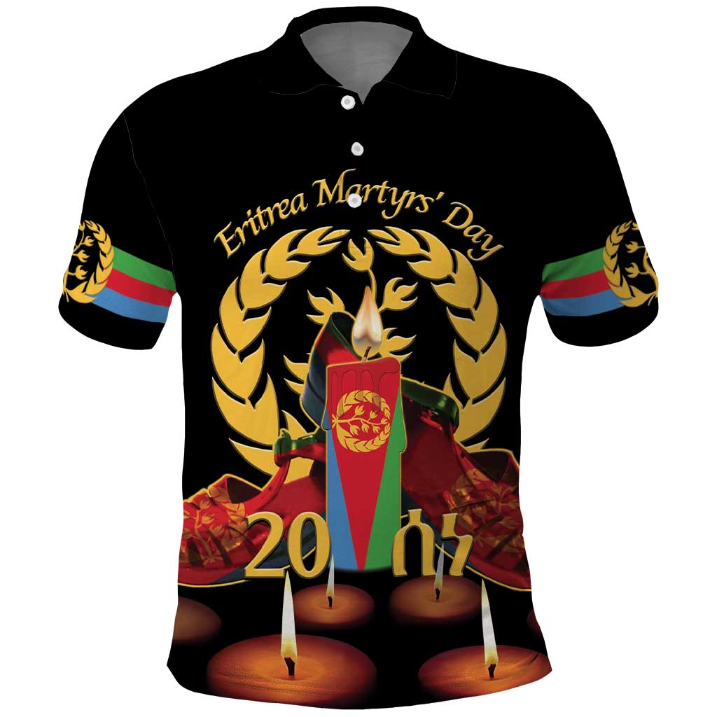 Custom Eritrea Martyrs' Day Polo Shirt 20 June Shida Shoes With Candles - Black