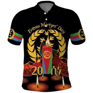 Custom Eritrea Martyrs' Day Polo Shirt 20 June Shida Shoes With Candles - Black