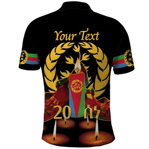 Custom Eritrea Martyrs' Day Polo Shirt 20 June Shida Shoes With Candles - Black