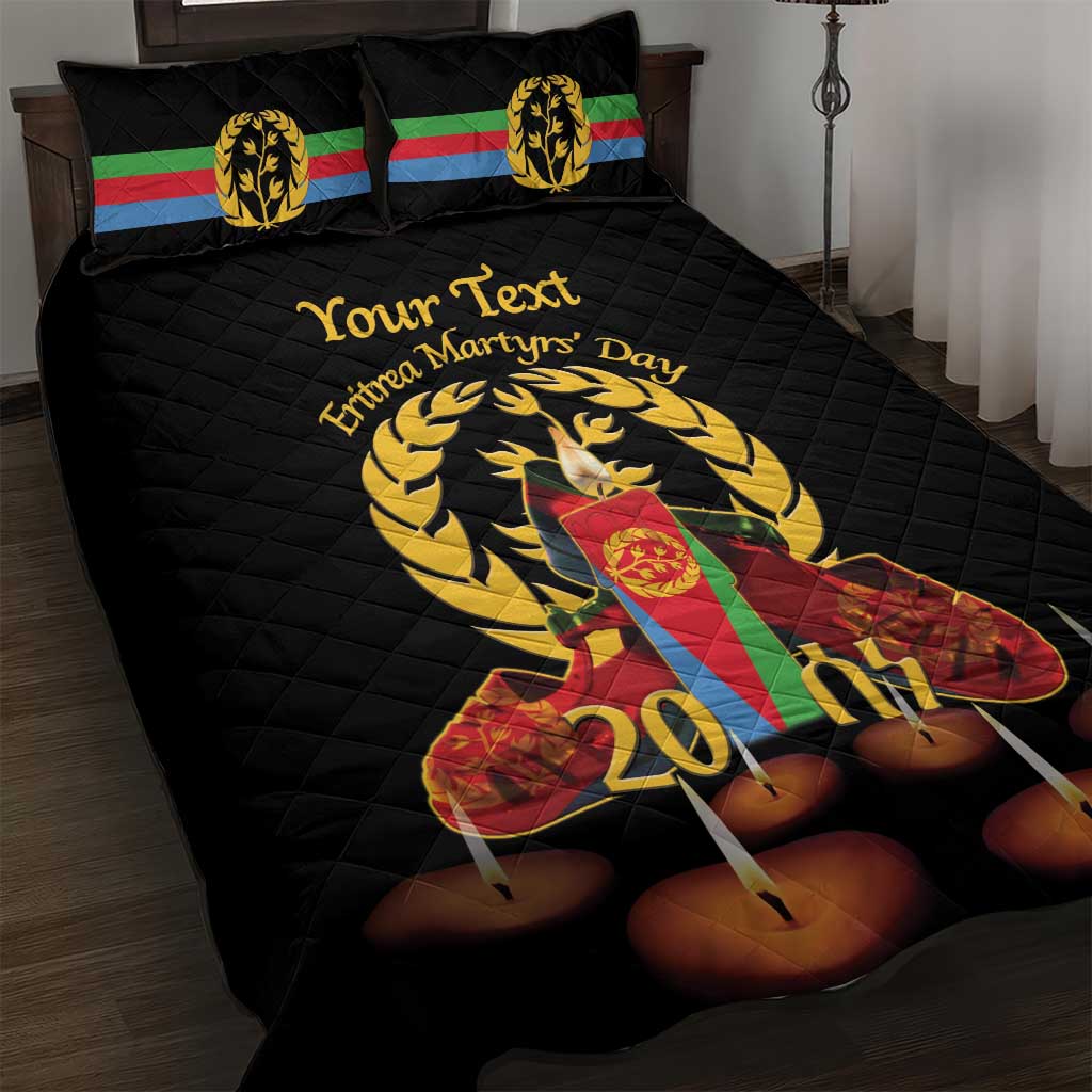 Custom Eritrea Martyrs' Day Quilt Bed Set 20 June Shida Shoes With Candles - Black