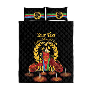 Custom Eritrea Martyrs' Day Quilt Bed Set 20 June Shida Shoes With Candles - Black