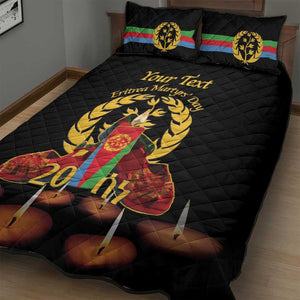 Custom Eritrea Martyrs' Day Quilt Bed Set 20 June Shida Shoes With Candles - Black