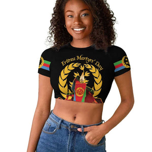 Custom Eritrea Martyrs' Day Raglan Cropped T shirt 20 June Shida Shoes With Candles - Black