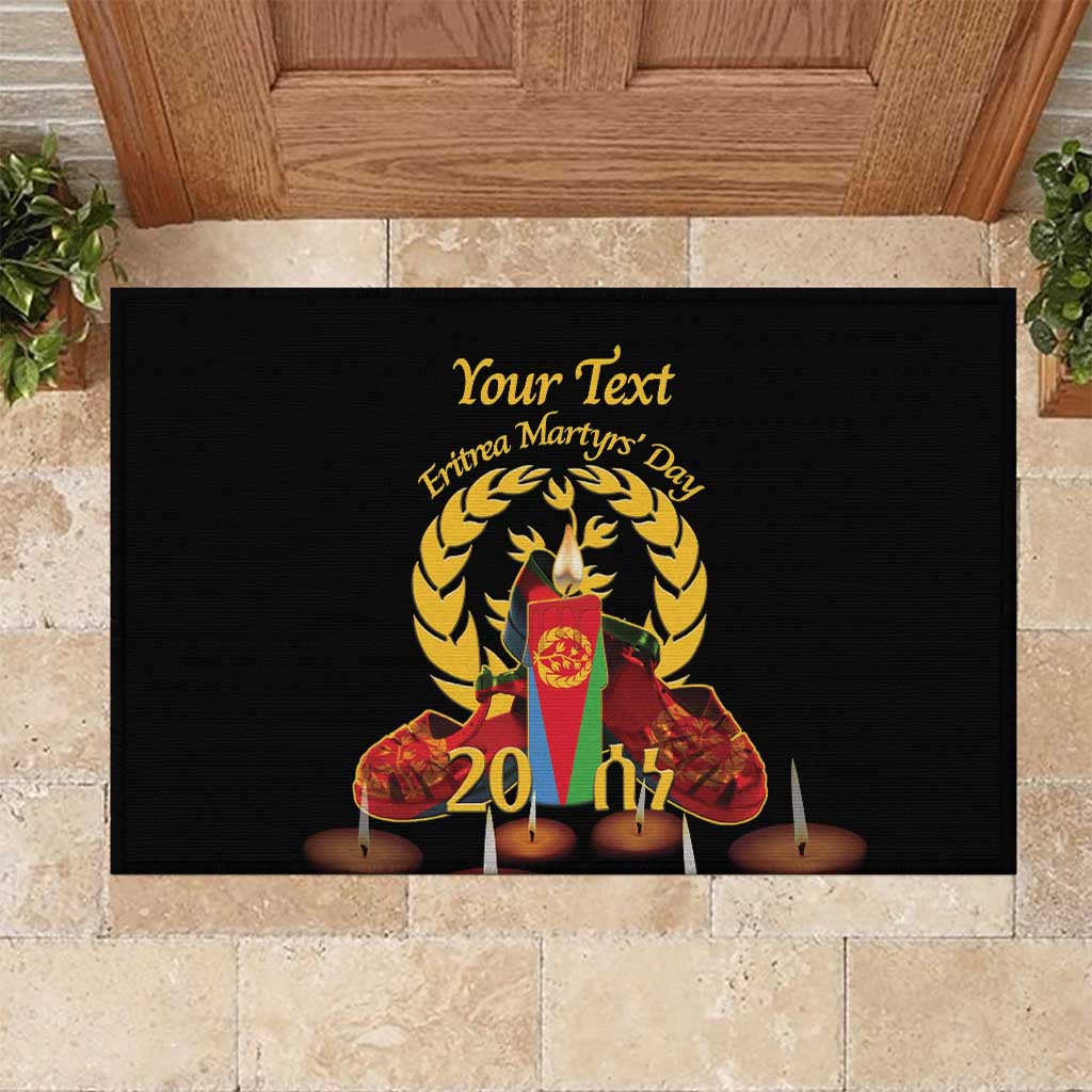 Custom Eritrea Martyrs' Day Rubber Doormat 20 June Shida Shoes With Candles - Black