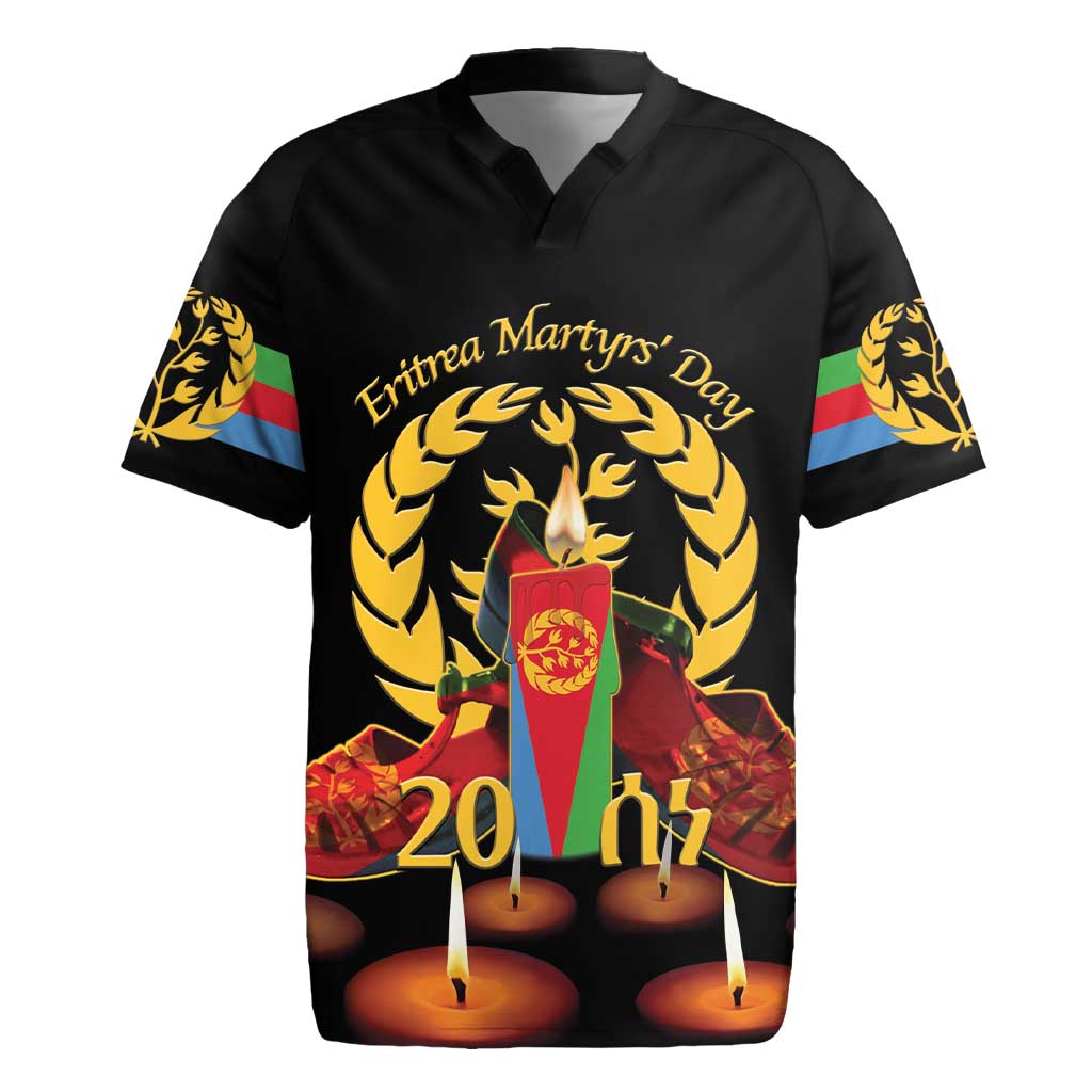 Custom Eritrea Martyrs' Day Rugby Jersey 20 June Shida Shoes With Candles - Black