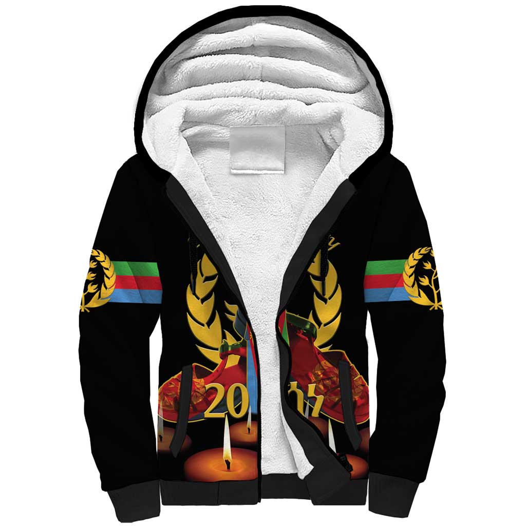 Custom Eritrea Martyrs' Day Sherpa Hoodie 20 June Shida Shoes With Candles - Black