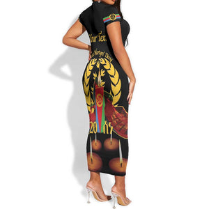 Custom Eritrea Martyrs' Day Short Sleeve Bodycon Dress 20 June Shida Shoes With Candles - Black