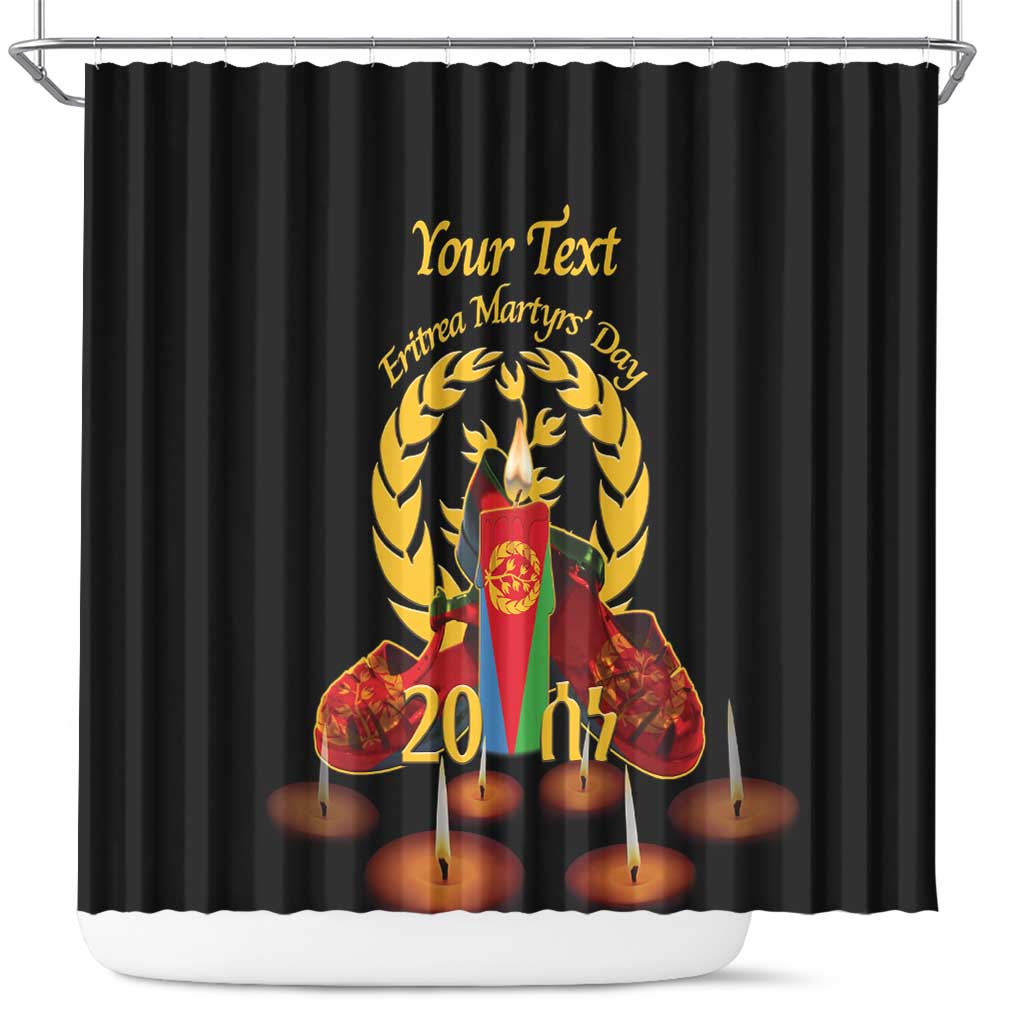 Custom Eritrea Martyrs' Day Shower Curtain 20 June Shida Shoes With Candles - Black