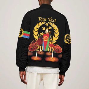 Custom Eritrea Martyrs' Day Sleeve Zip Bomber Jacket 20 June Shida Shoes With Candles - Black