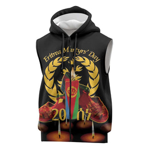 Custom Eritrea Martyrs' Day Sleeveless Zip Hoodie 20 June Shida Shoes With Candles - Black - African Pride