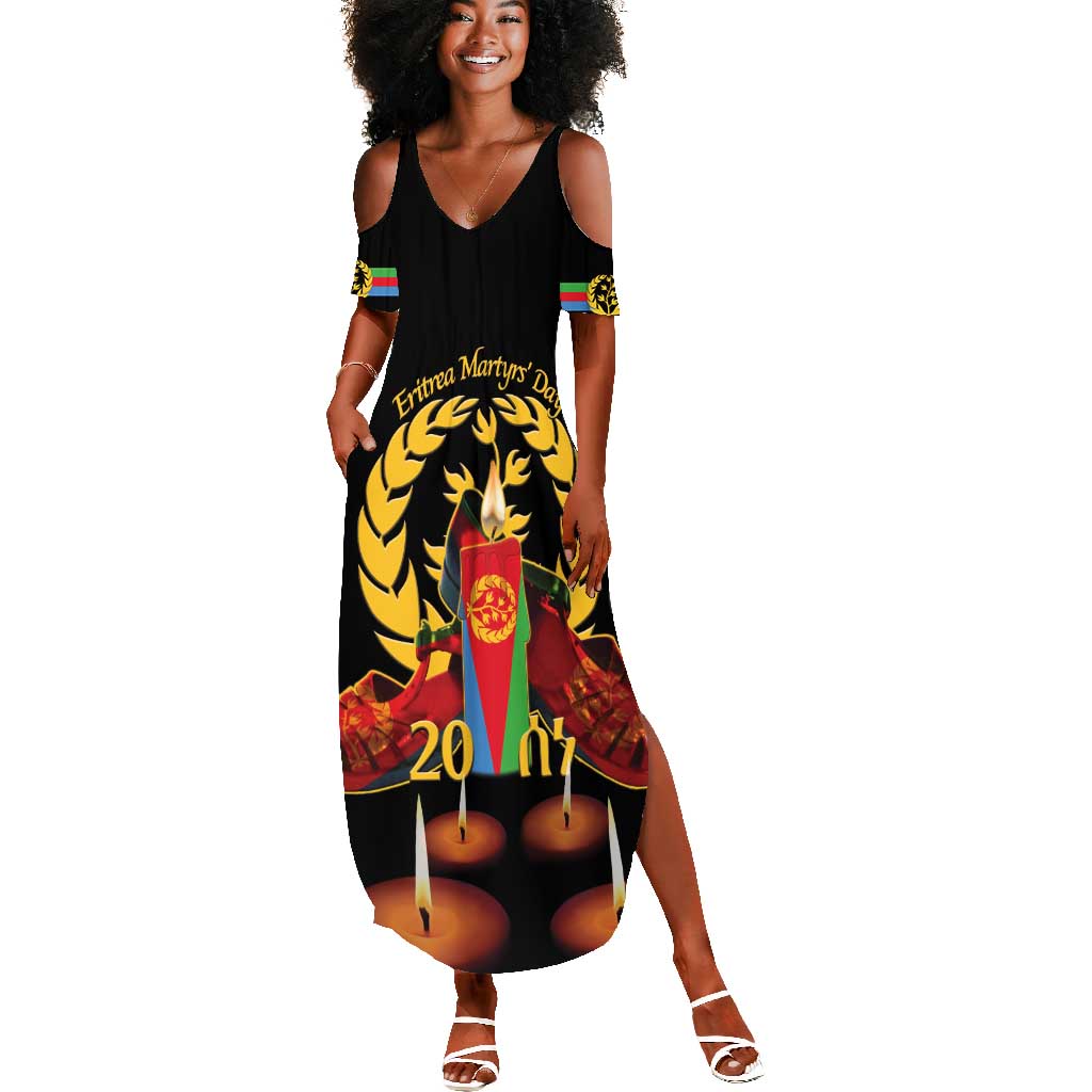 Custom Eritrea Martyrs' Day Summer Maxi Dress 20 June Shida Shoes With Candles - Black