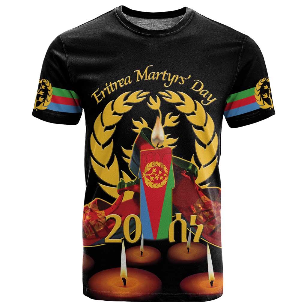 Custom Eritrea Martyrs' Day T shirt 20 June Shida Shoes With Candles - Black