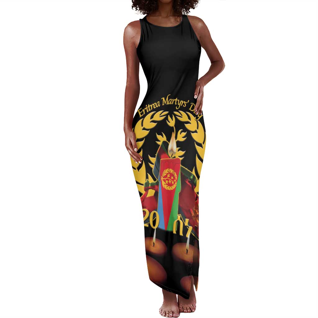 Custom Eritrea Martyrs' Day Tank Maxi Dress 20 June Shida Shoes With Candles - Black