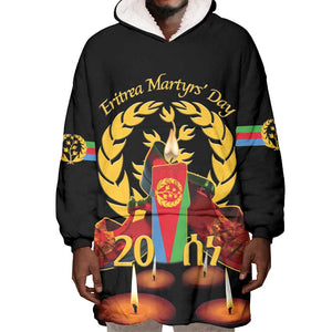 Custom Eritrea Martyrs' Day Wearable Blanket Hoodie 20 June Shida Shoes With Candles - Black