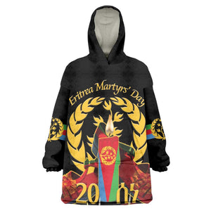 Custom Eritrea Martyrs' Day Wearable Blanket Hoodie 20 June Shida Shoes With Candles - Black