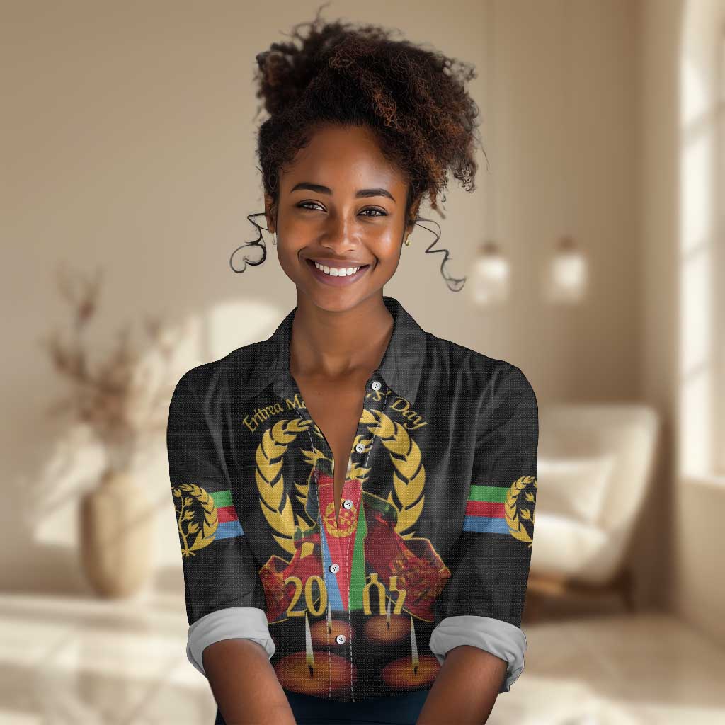 Custom Eritrea Martyrs' Day Women Casual Shirt 20 June Shida Shoes With Candles - Black