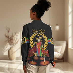 Custom Eritrea Martyrs' Day Women Casual Shirt 20 June Shida Shoes With Candles - Black